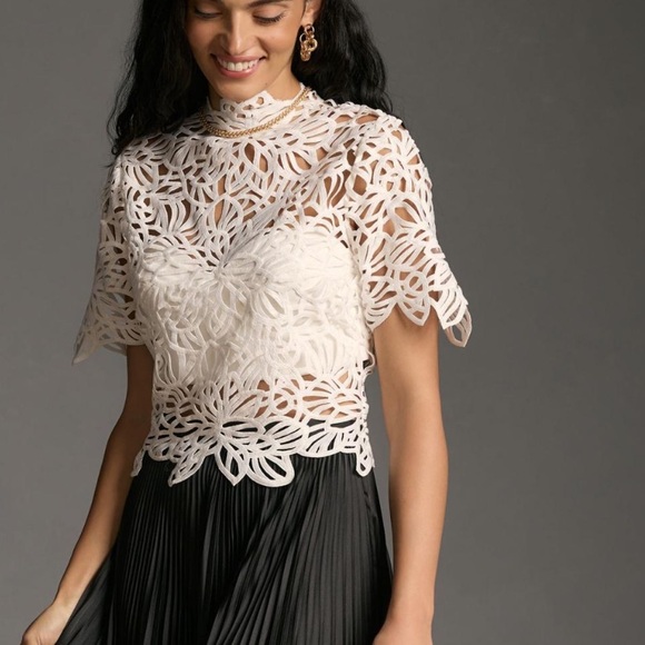 Anthropologie Tops - Forever That Girl Short-Sleeve Lace Cutwork Blouse